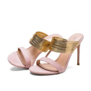 Summer Fashion High Heel Shoes Open Toe Gold Leather