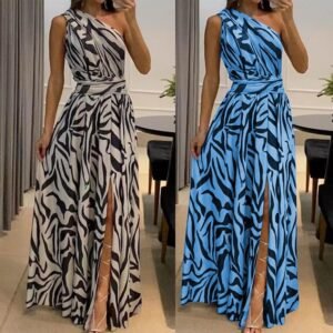 Women’s One Shoulder Sleeveless Print Long Dress