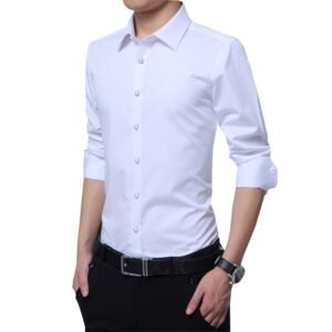 Men Dress Shirts 5XL Oversized Cotton Solid Long Sleeve Business Shirts