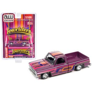 1983 Chevrolet Silverado Pickup Truck Purple Metallic with Graphics “Lowriders” Limited Edition to 4800 pieces Worldwide 1/64 Diecast Model Car by Auto World