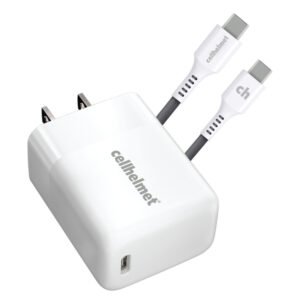 cellhelmet WALL-PD-25W+R-C 25-Watt Single-USB Power Delivery Wall Charger with USB-C to USB-C Round Cable, 3 Feet