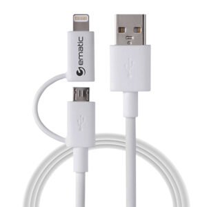 Ematic ELD320 Charge and Sync 2-in-1 Lightning and Micro USB to USB-A Cable, 3 Feet