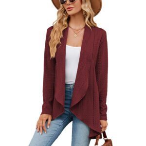 Women’s Long Sleeve Sweater Solid Color Loose Cardigan Knitted Jacket