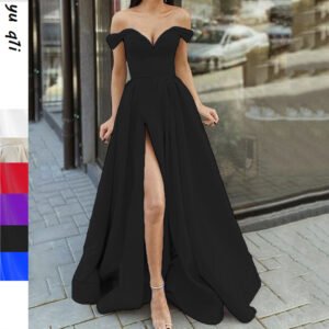 Women’s Clothing Multi-color Tube Top V-neck Backless Large Swing Split Sleeveless Dress
